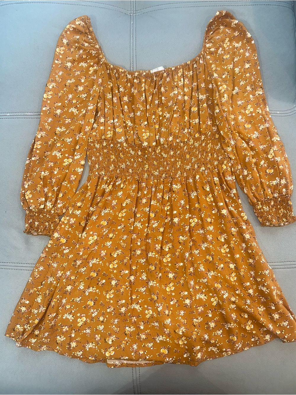 Stella Tweed Mustard Yellow Floral Smocked Dress